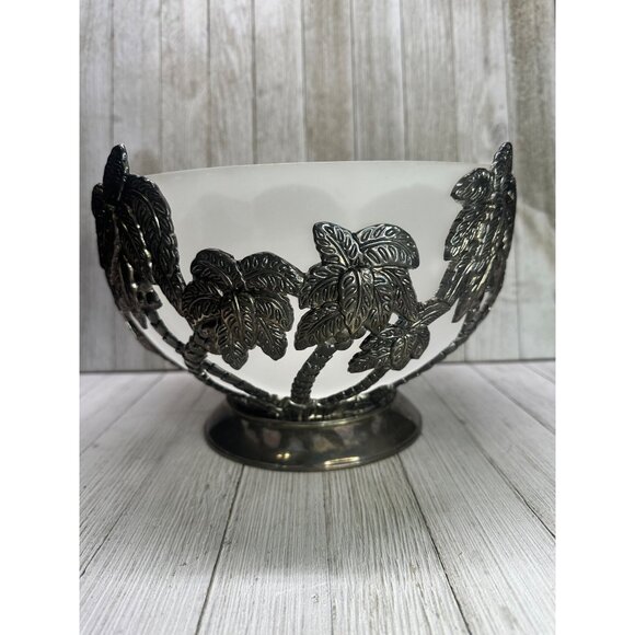 Vtg Godinger Silver Plated Palm Tree Frosted Bowl Insert Centerpiece 10" DIA - Picture 3 of 9